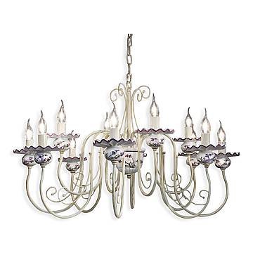 Lampadario Classico Sanremo Metallo E Ceramica Bianco Sfumato Oro 12 Luci E14