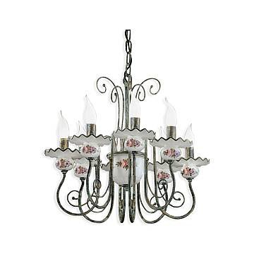 Lampadario Classico Sanremo Metallo E Ceramica Verde Sfumato Oro 8 Luci E14
