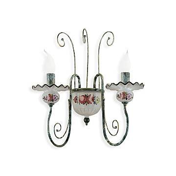 Applique Classica Sanremo Metallo E Ceramica Verde Sfumato Oro 2 Luci E14