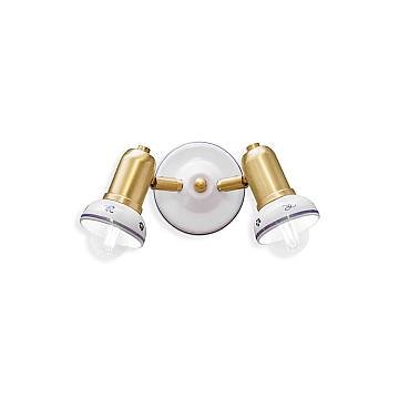 Applique Classica Savona Ceramica E Ottone Satinato Decorato Filo Blu 2 Luci E14