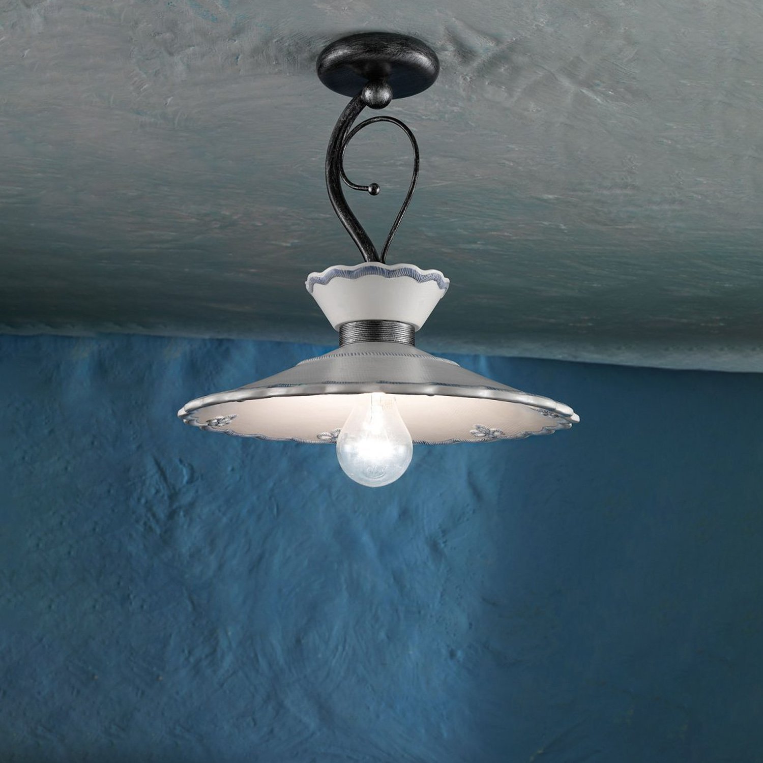 Plafoniera Classica Ravenna Metallo E Ceramica Nero Sfumato Arg. 31Cm 1 Luce E27 C929-NA-FBL