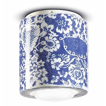 Plafoniera Piccola Vintage Decò Pi Ceramica Ming Blu 1 Luce E27