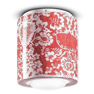 Plafoniera Piccola Vintage Decò Pi Ceramica Ming Rosso 1 Luce E27