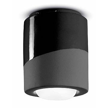 Plafoniera Piccola Vintage Decò Pi Ceramica Nero Carbone 1 Luce E27