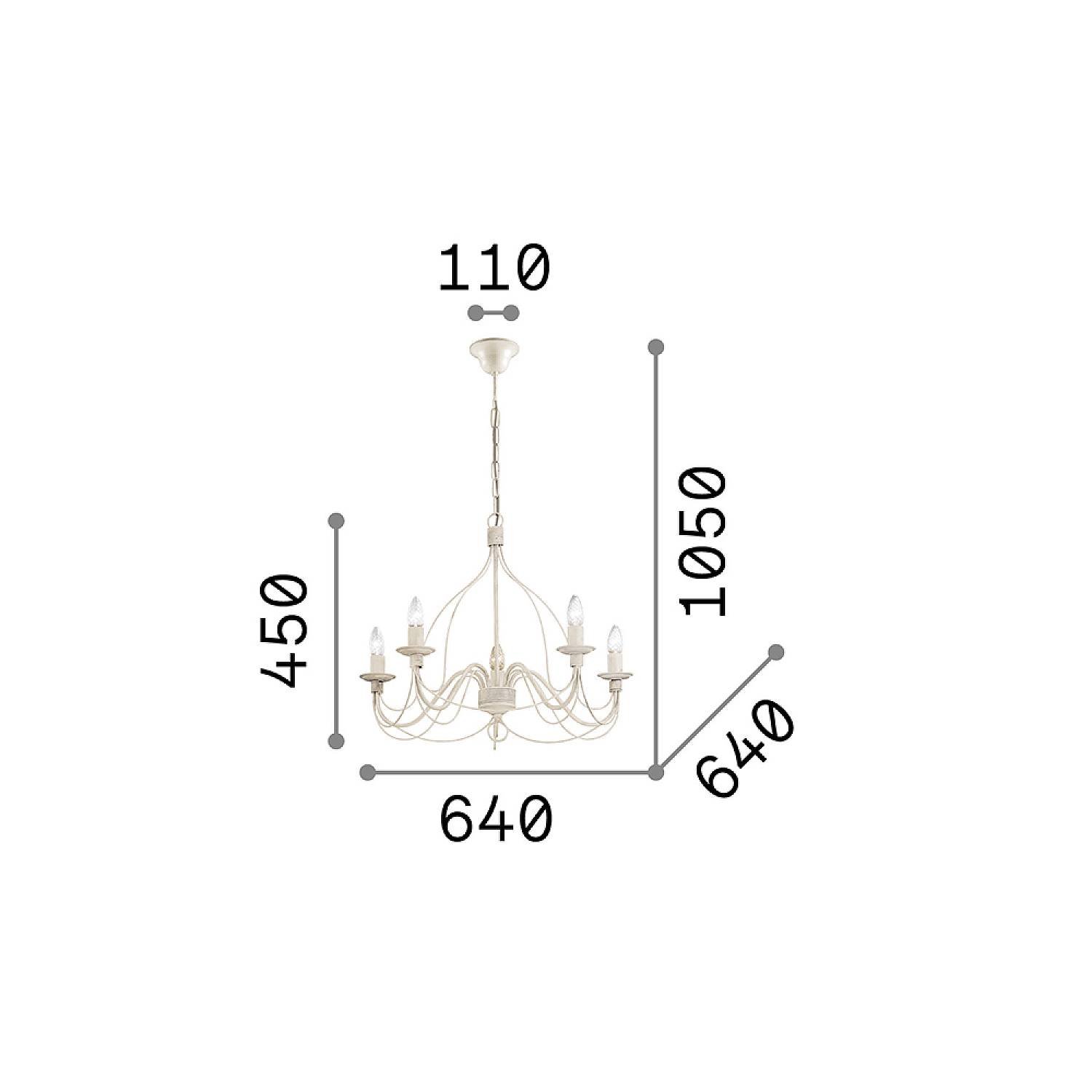 Lampadario Shabby Chic-Provenzale Corte Metallo Bianco 5 Luci E14 005881