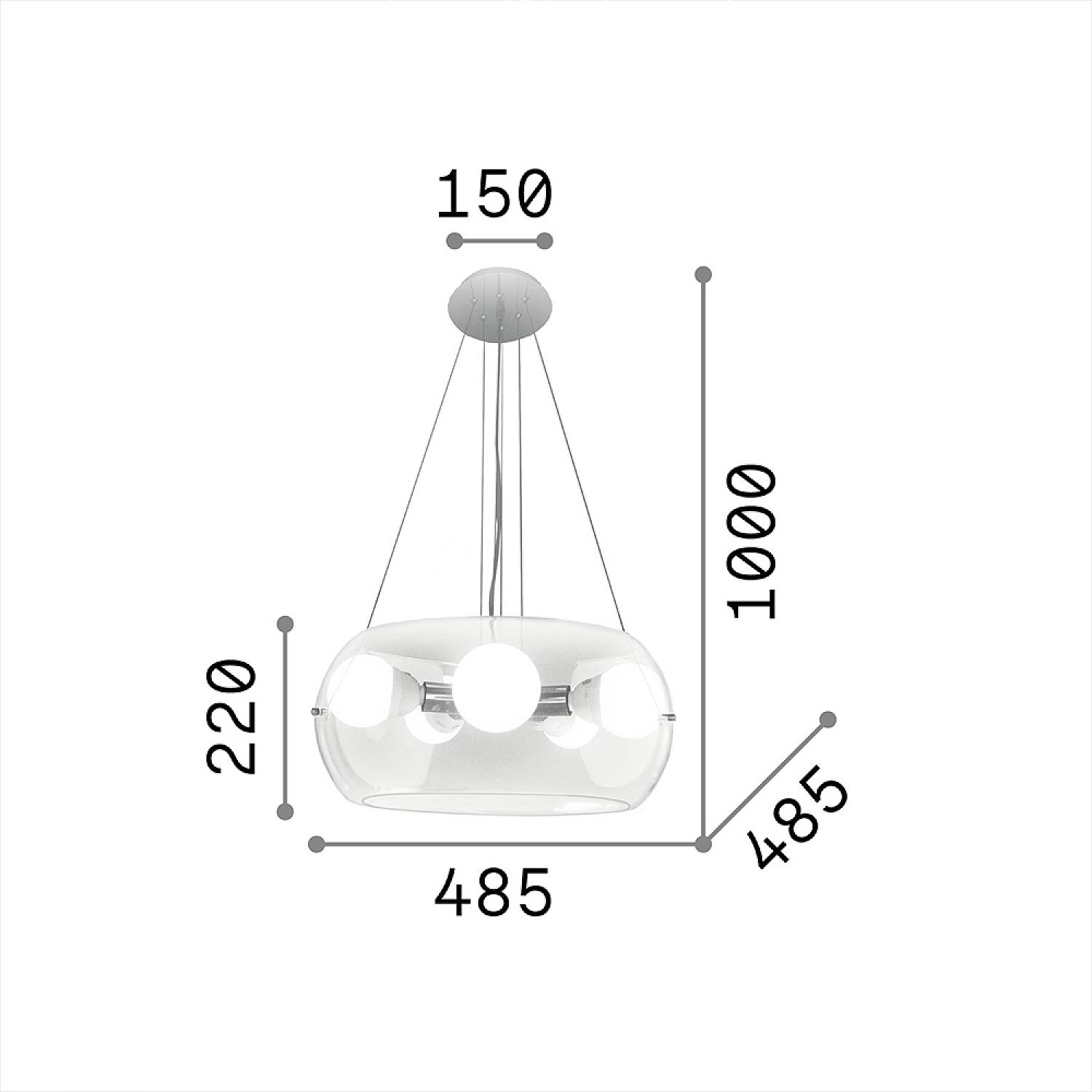 Sospensione Moderna Audi-10 Metallo Trasparente 5 Luci E27 016863