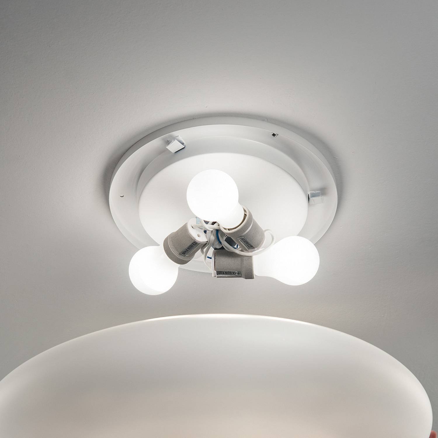 Plafoniera Moderna Smarties Vetro Bianco 3 Luci E27 D50Cm 032030