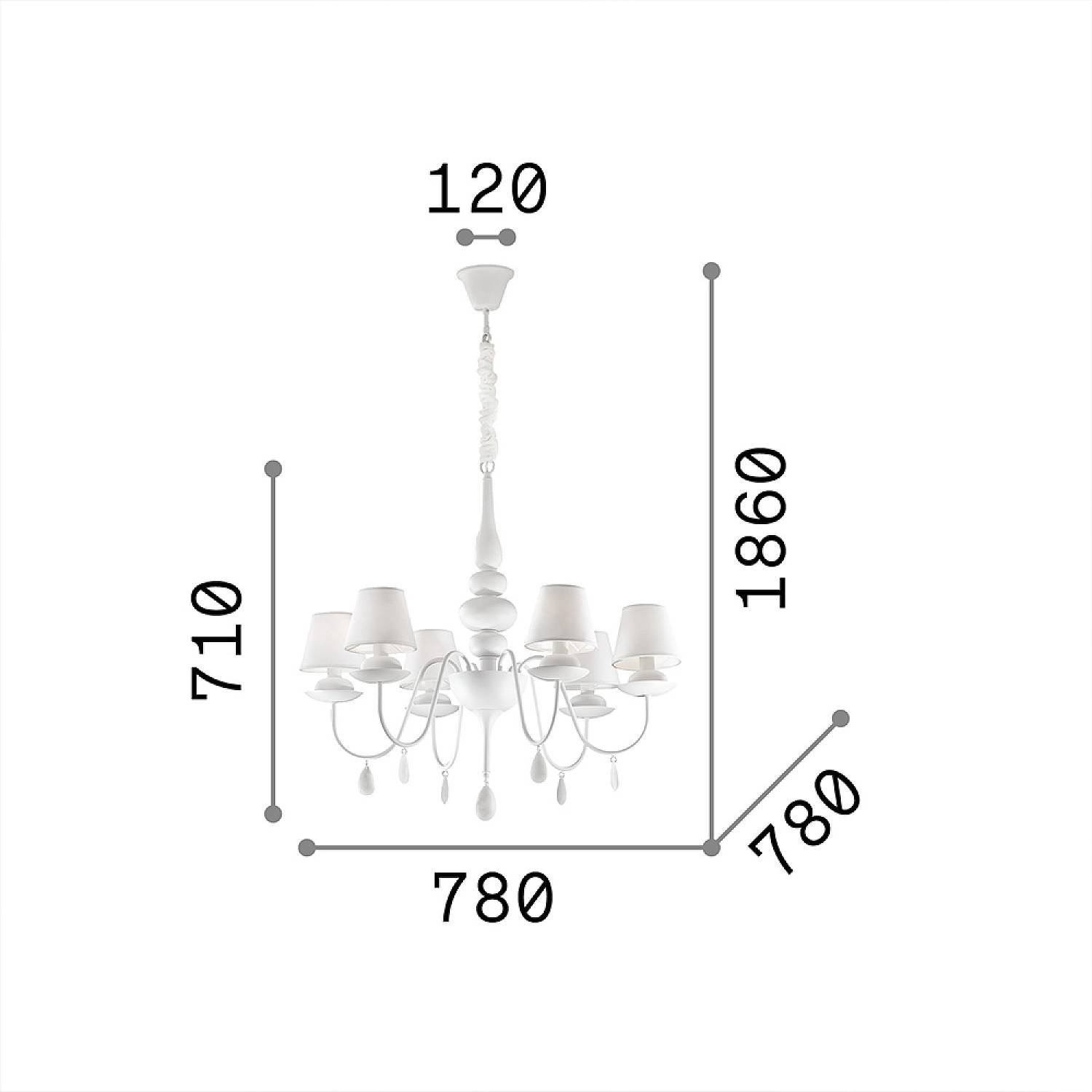 Lampadario Shabby Chic-Provenzale Blanche Metallo Bianco 6 Luci E14 035581