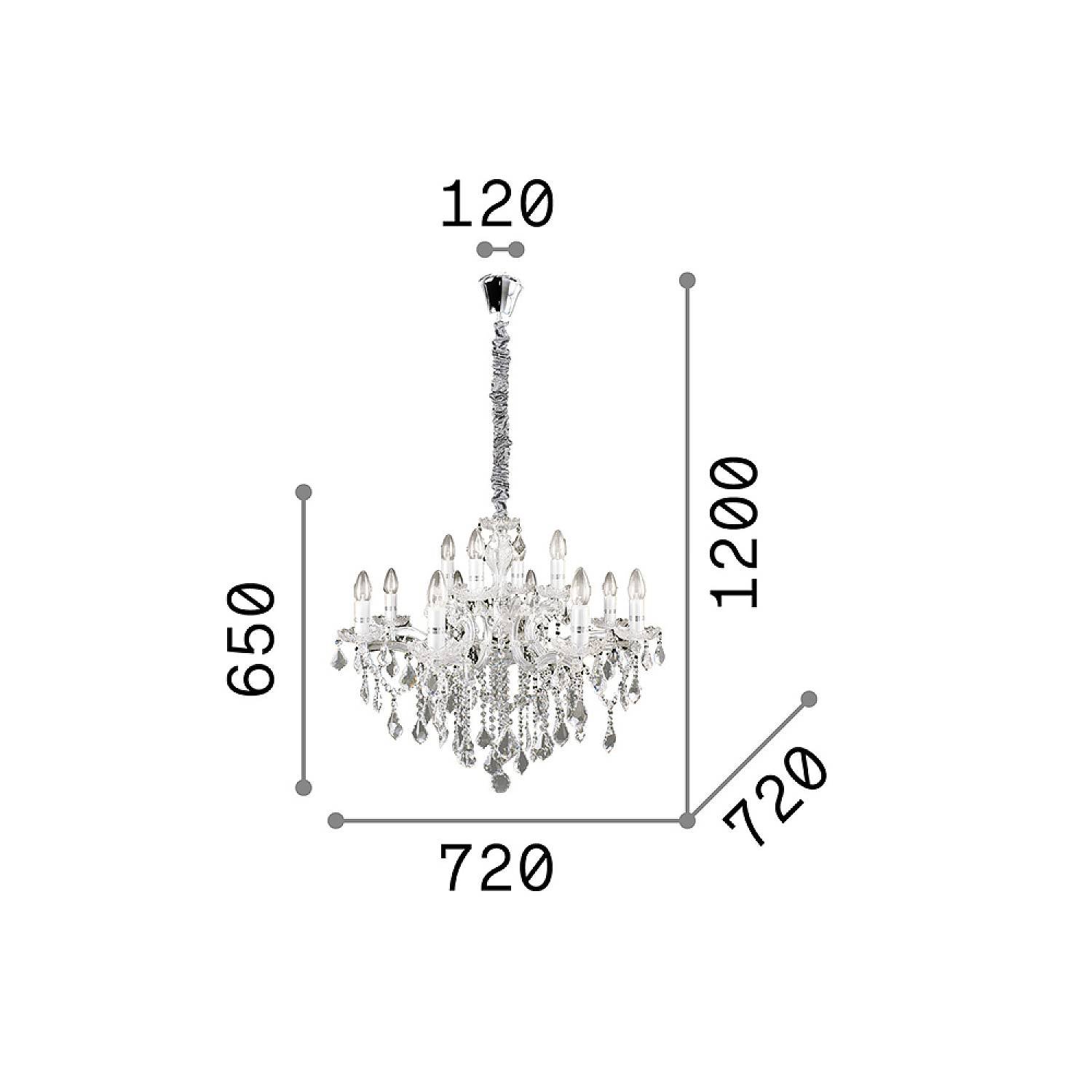 Lampadario Classico Florian Metallo-Cristallo Cromo 12 Luci E14 035604