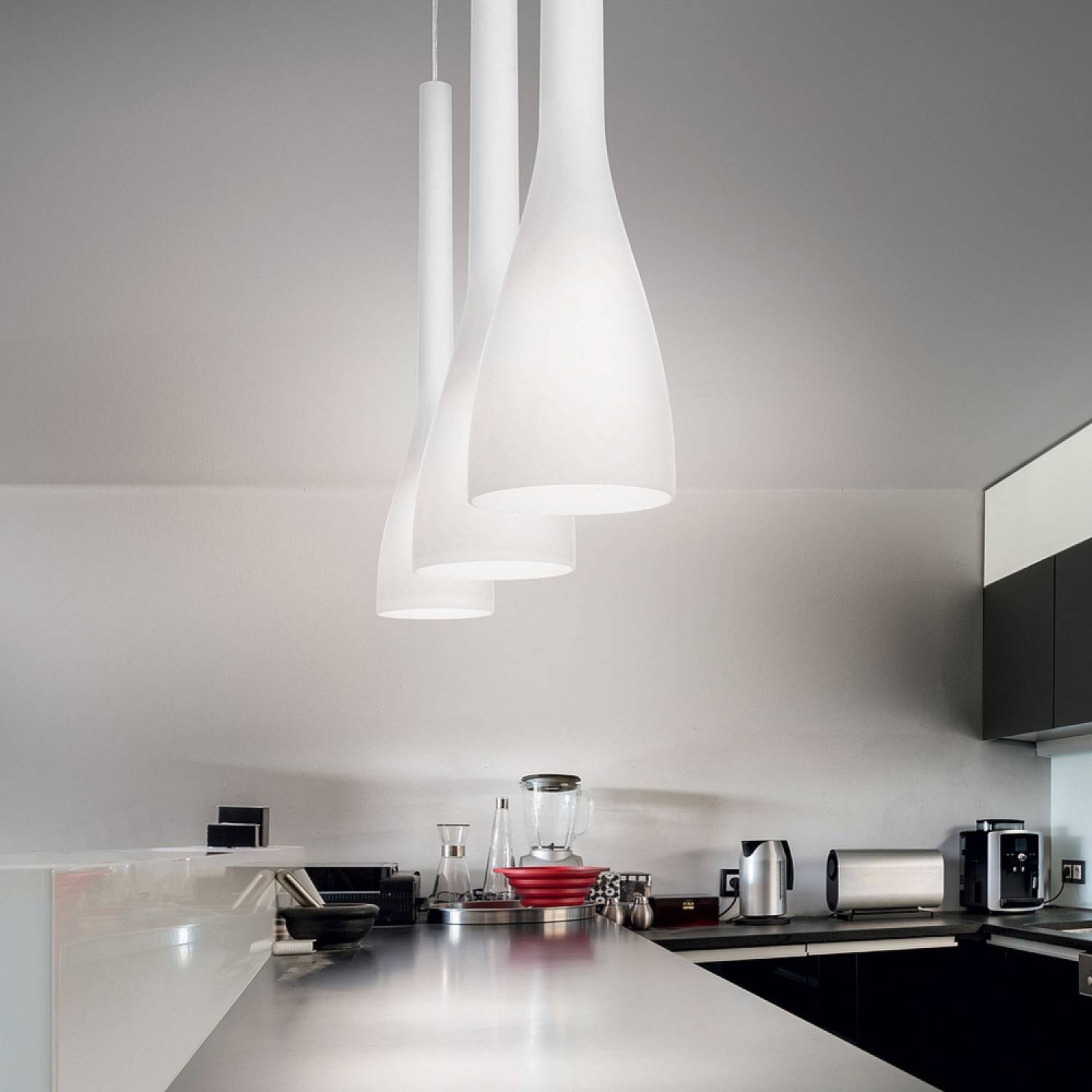 Sospensione Moderna Flut Vetro Bianco 1 Luce E14 Small 035697