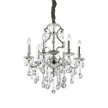 Lampadario Classico Gioconda Metallo-Cristallo Argento 6 Luci E14 Lampadario Classico Gioconda Metallo-Cristallo Argento 6 Luci E14