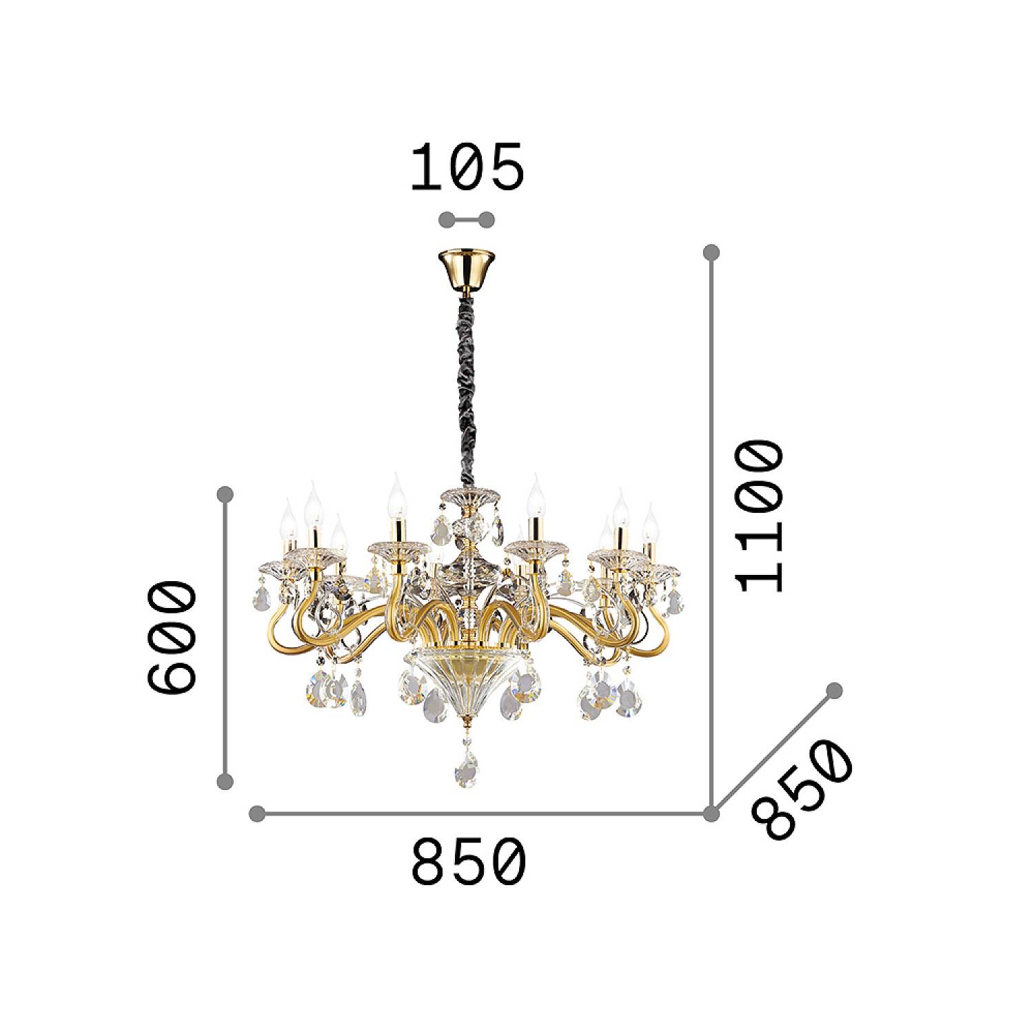 Lampadario Classico Negresco Metallo-Cristallo Oro 10 Luci E14 087771