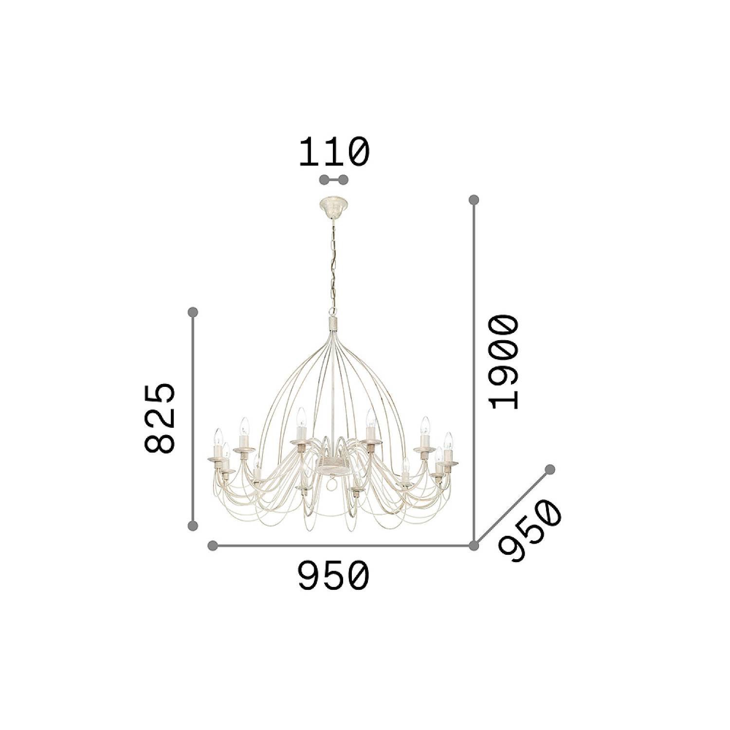 Lampadario Shabby Chic-Provenzale Corte Metallo Bianco 12 Luci E14 097664