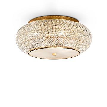 Plafoniera Contemporanea Pasha' Metallo-Cristallo Oro 10 Luci E14