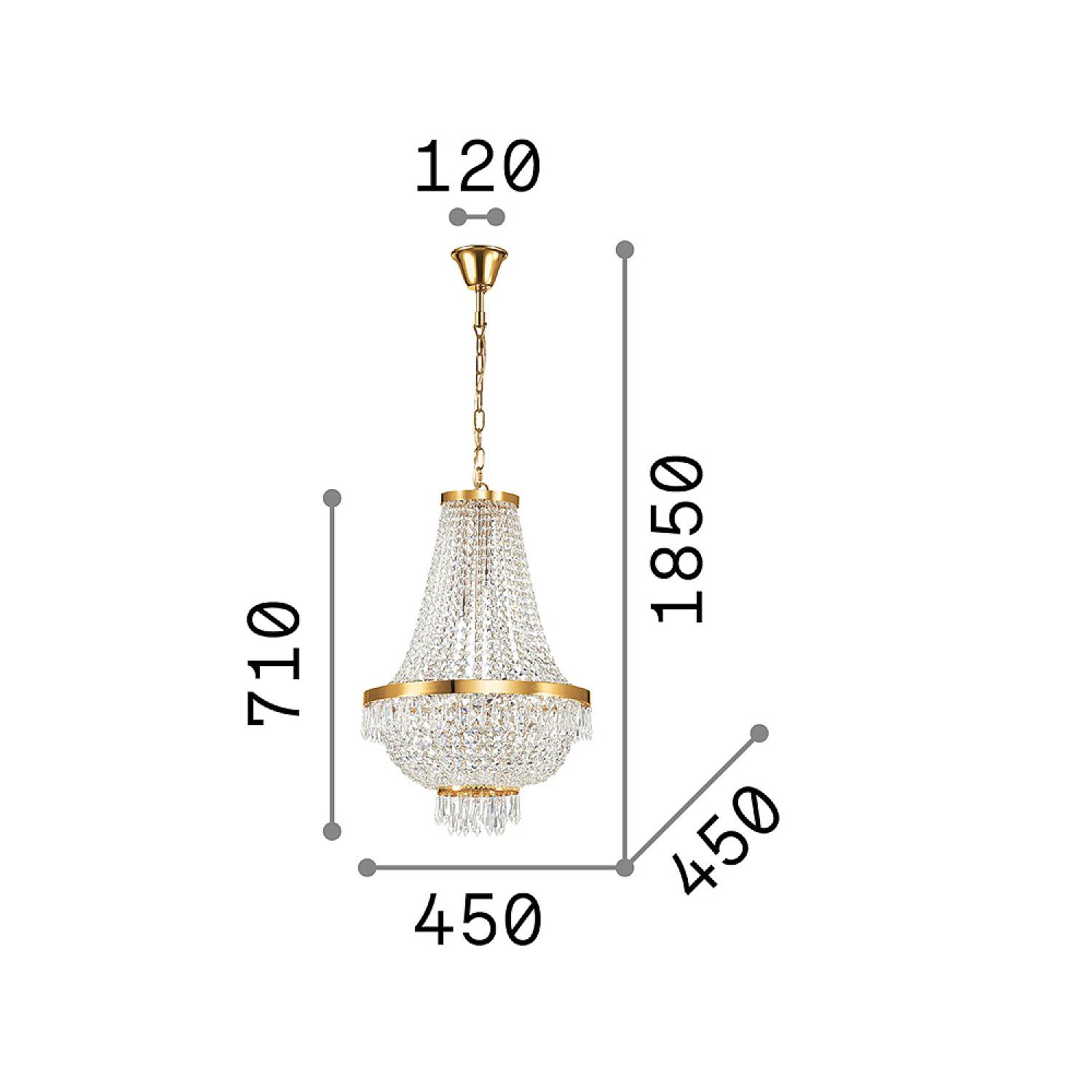 Lampadario Classico Caesar Metallo-Cristallo Oro 9 Luci G9 3W 3000K Luce Calda 114736