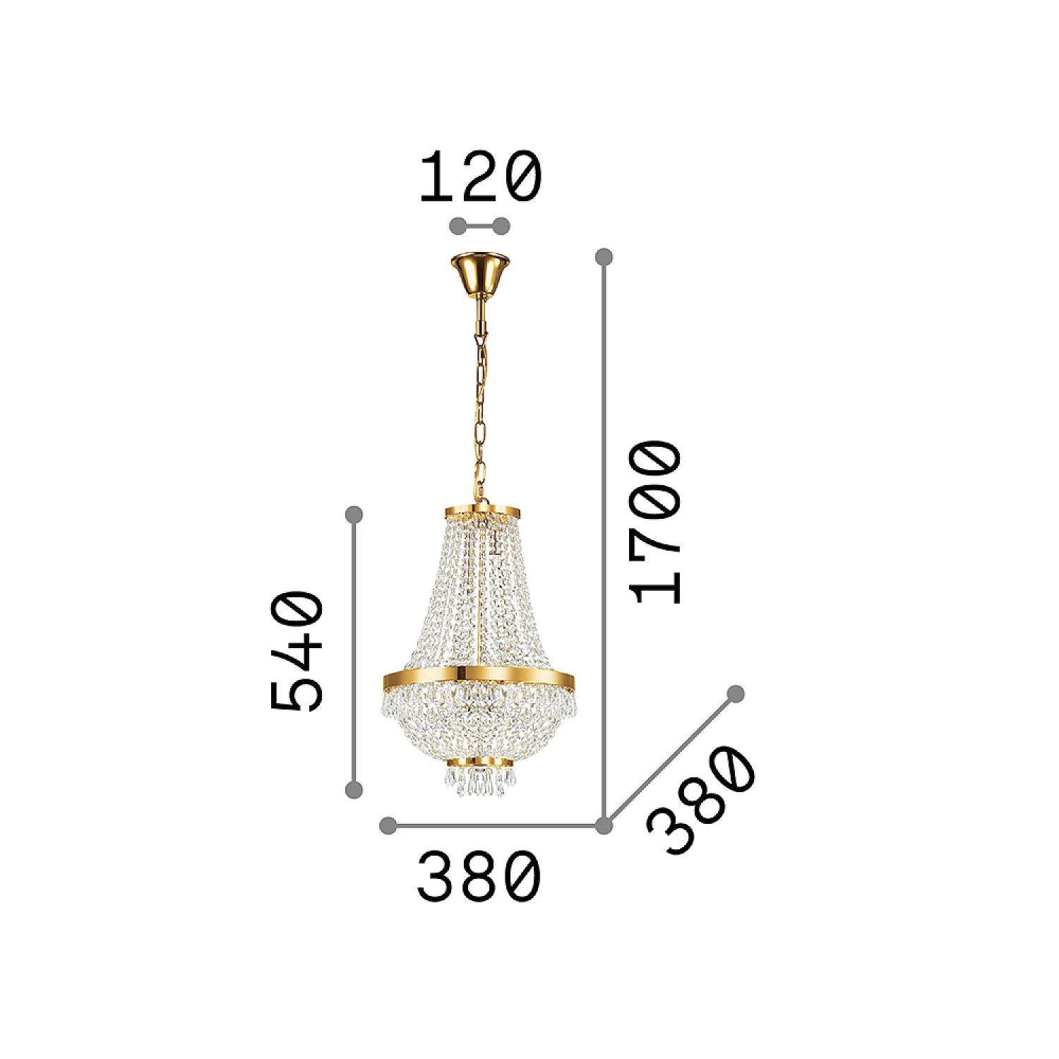 Lampadario Classico Caesar Metallo-Cristallo Oro 12 Luci G9 3W 3000K Luce Calda 114743