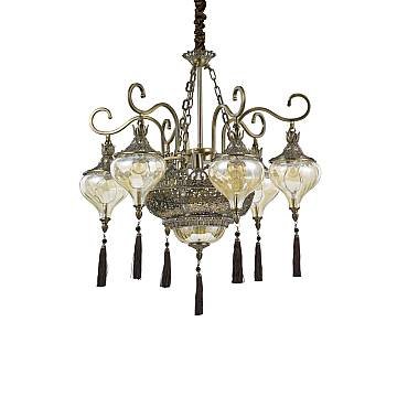 Sospensione Vintage-Decò Harem Metallo Ottone Brunito 9 Luci E27
