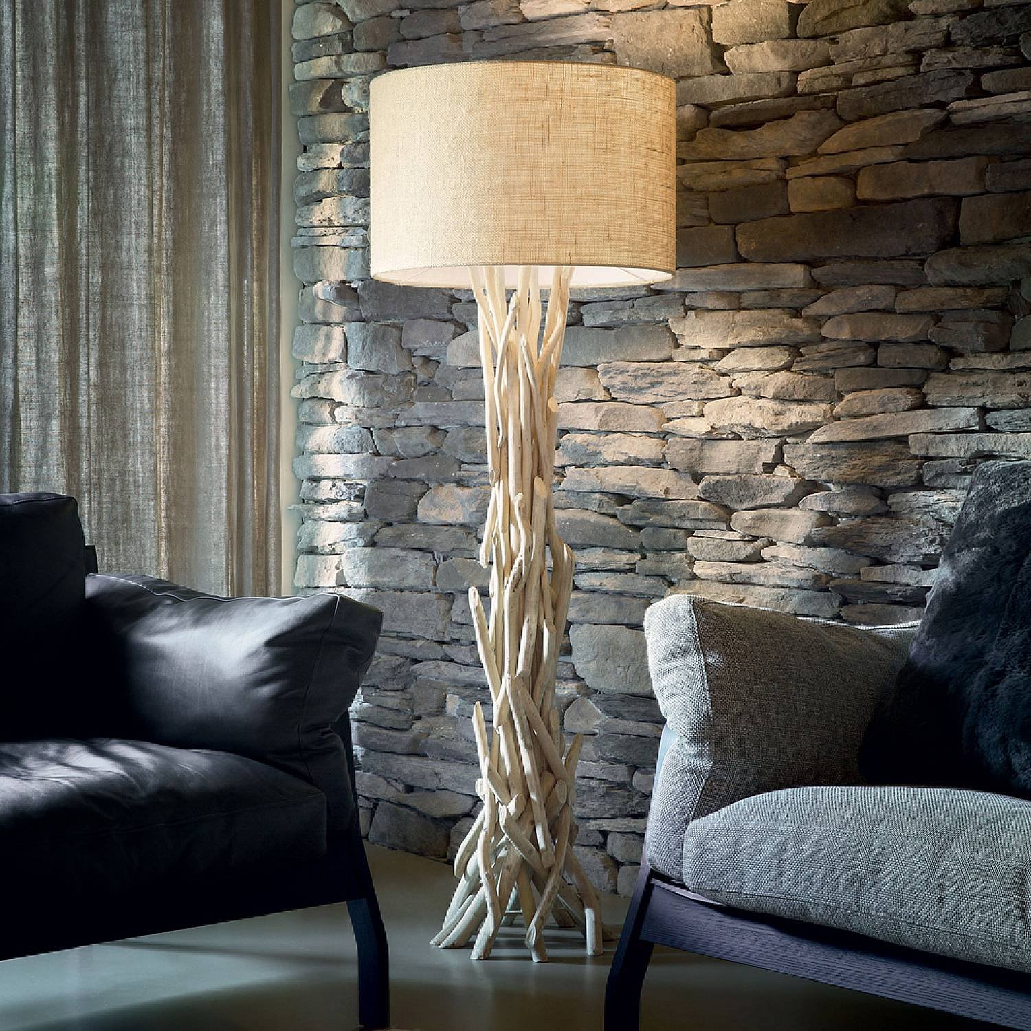 Piantana Industrial-Minimal Driftwood Metallo-Legno Marrone 1 Luce E27 148939
