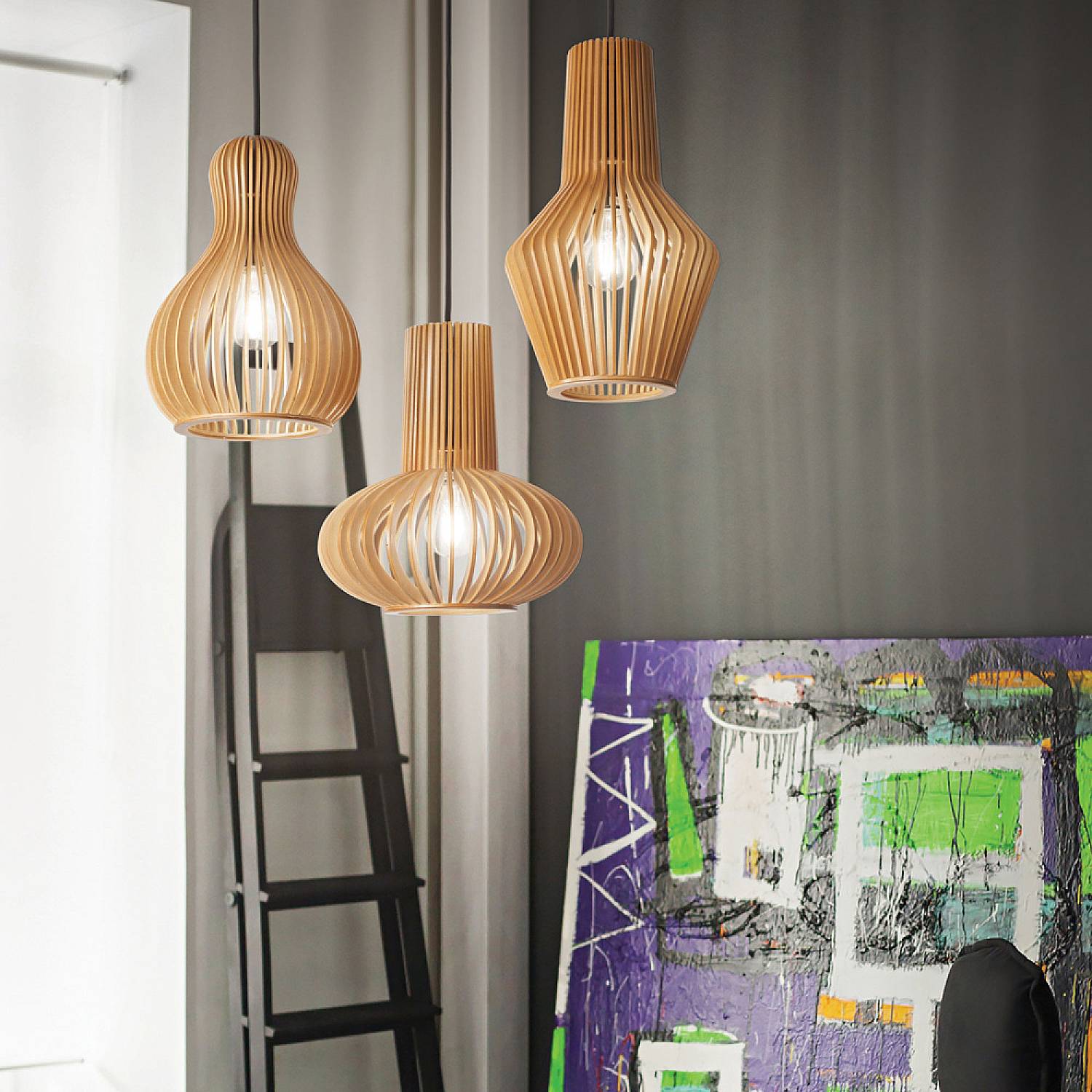 Sospensione Industrial-Minimal Citrus-3 Legno Marrone 1 Luce E27 159867