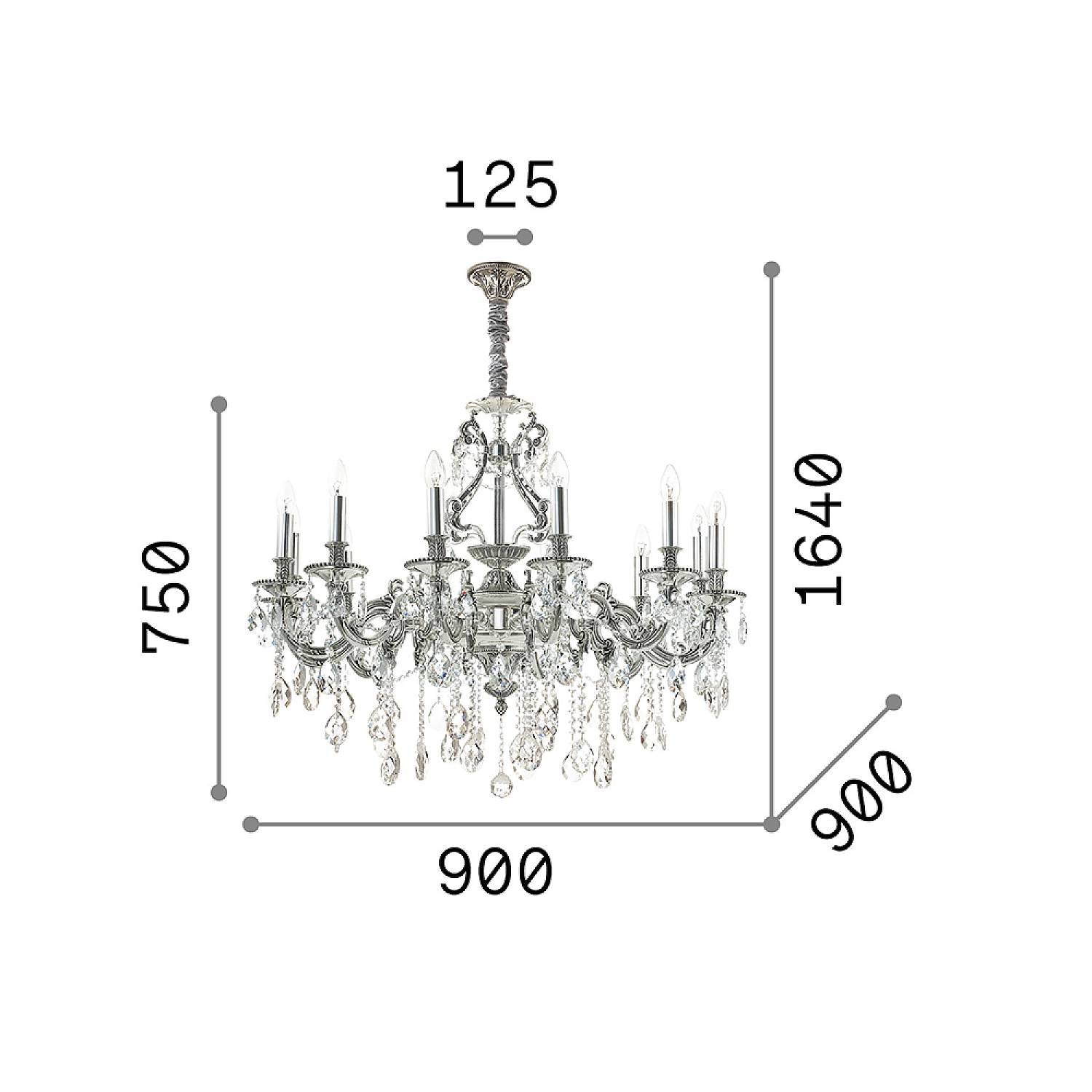 Lampadario Classico Gioconda Metallo-Cristallo Argento 12 Luci E14 164953