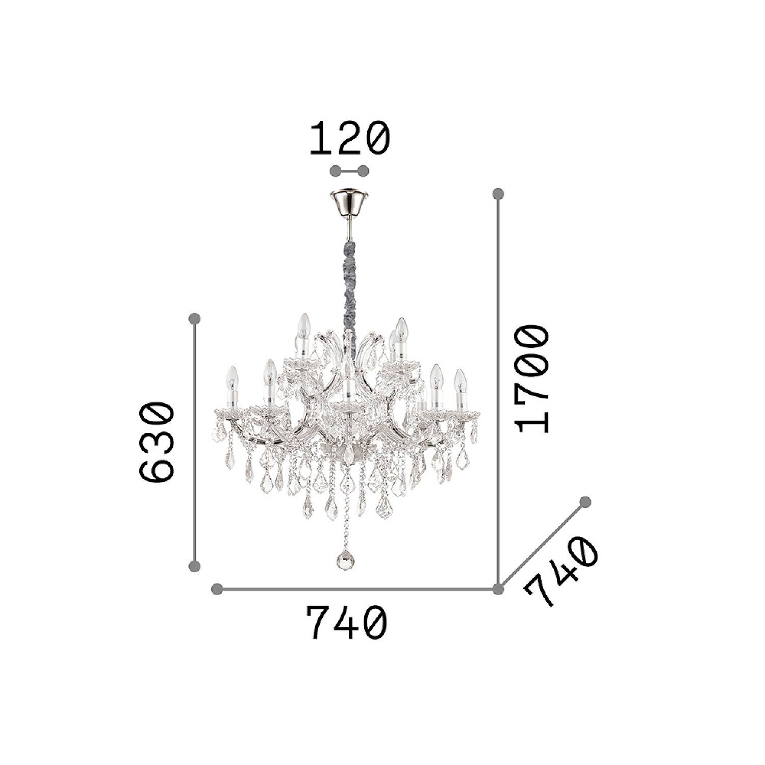 Lampadario Classico Napoleon Metallo-Cristallo Oro 12 Luci E14 167404
