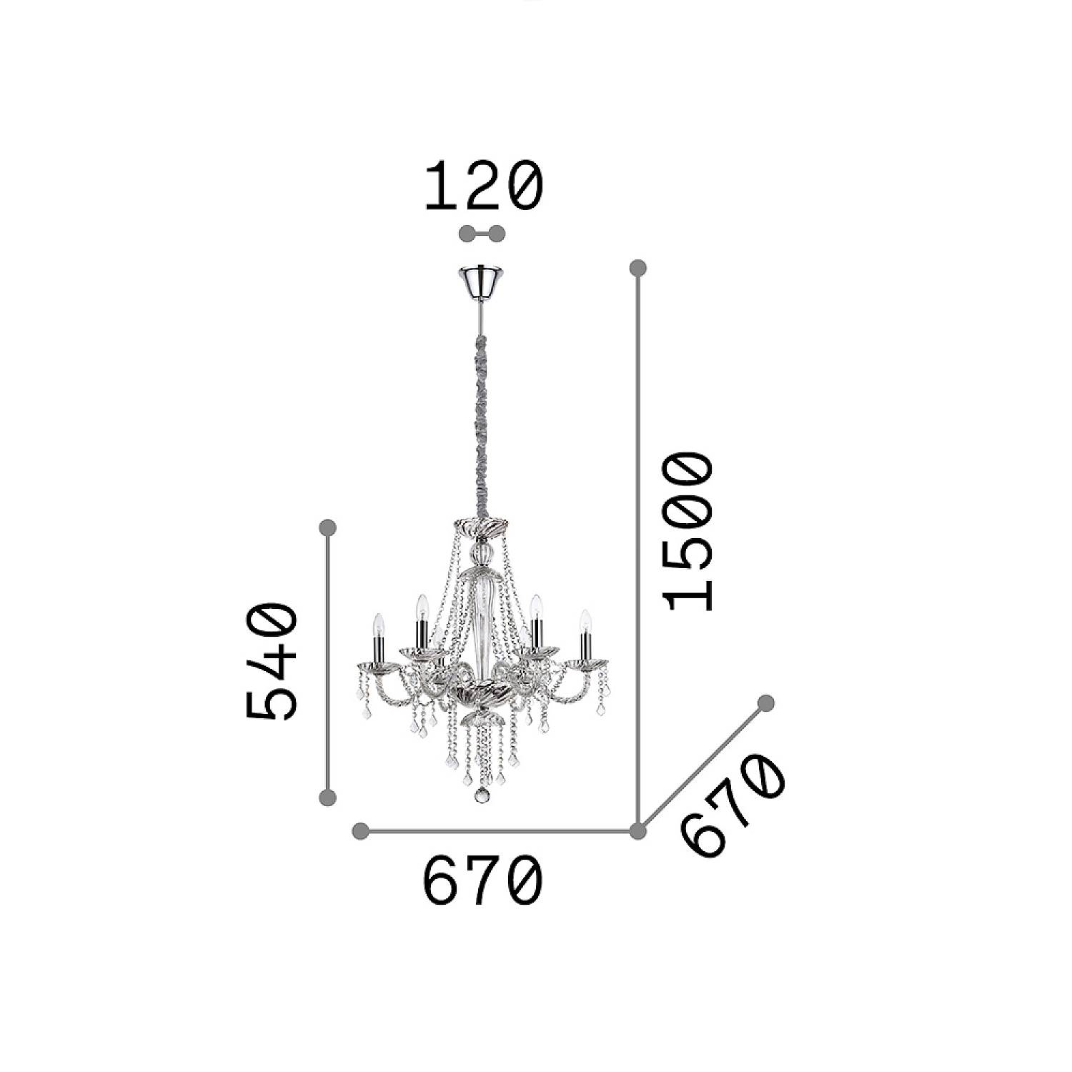 Lampadario Classico Amadeus Metallo-Cristallo Trasparente 6 Luci E14 168753