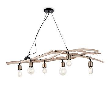 Sospensione Industrial-Minimal Driftwood Legno Marrone 6 Luci E27 Sospensione Industrial-Minimal Driftwood Legno Marrone 6 Luci E27