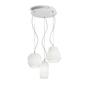Lampadario Shabby Chic-Provenzale Origami Vetro Bianco 3 Luci E27