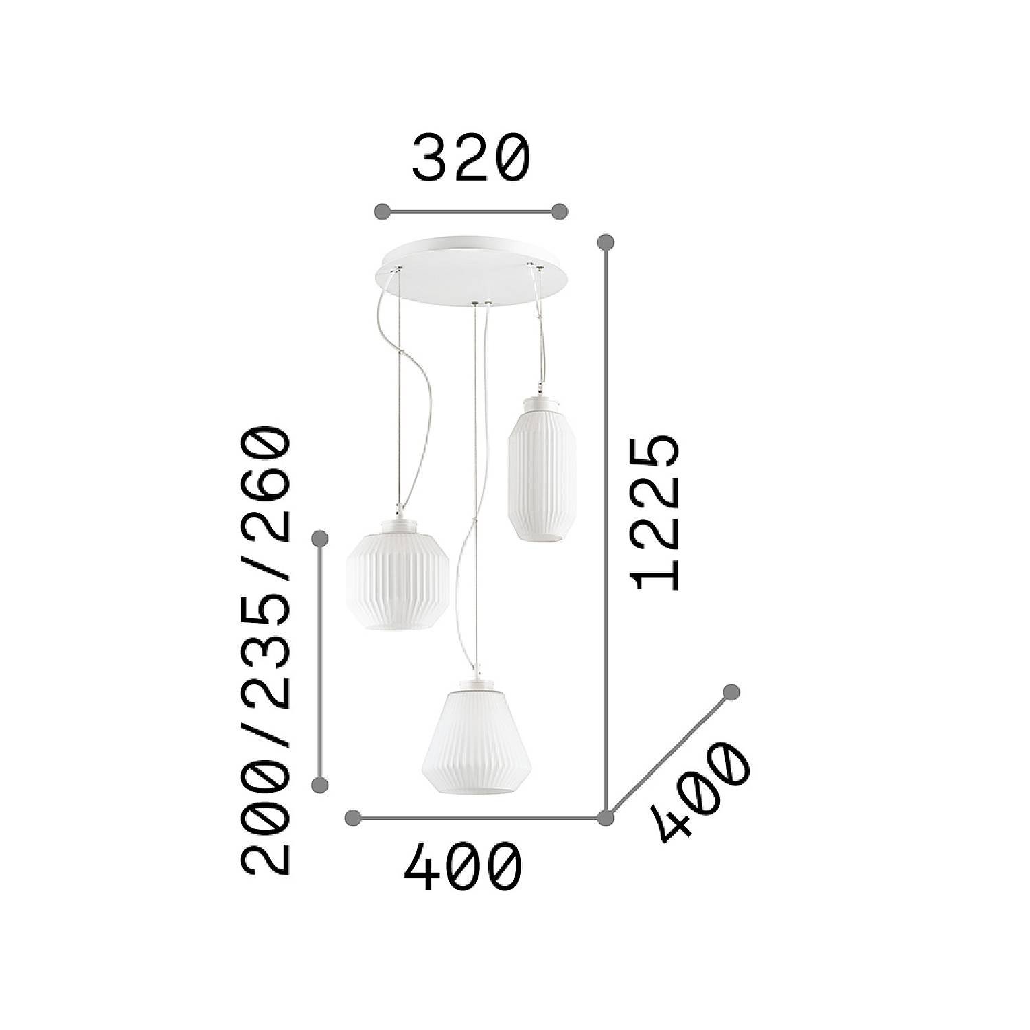 Lampadario Shabby Chic-Provenzale Origami Vetro Bianco 3 Luci E27 198095