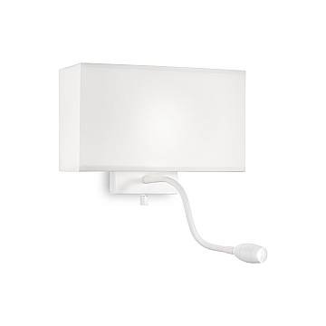Applique Moderna Hotel Metallo Bianco 2 Luci E27+Led 1,5W