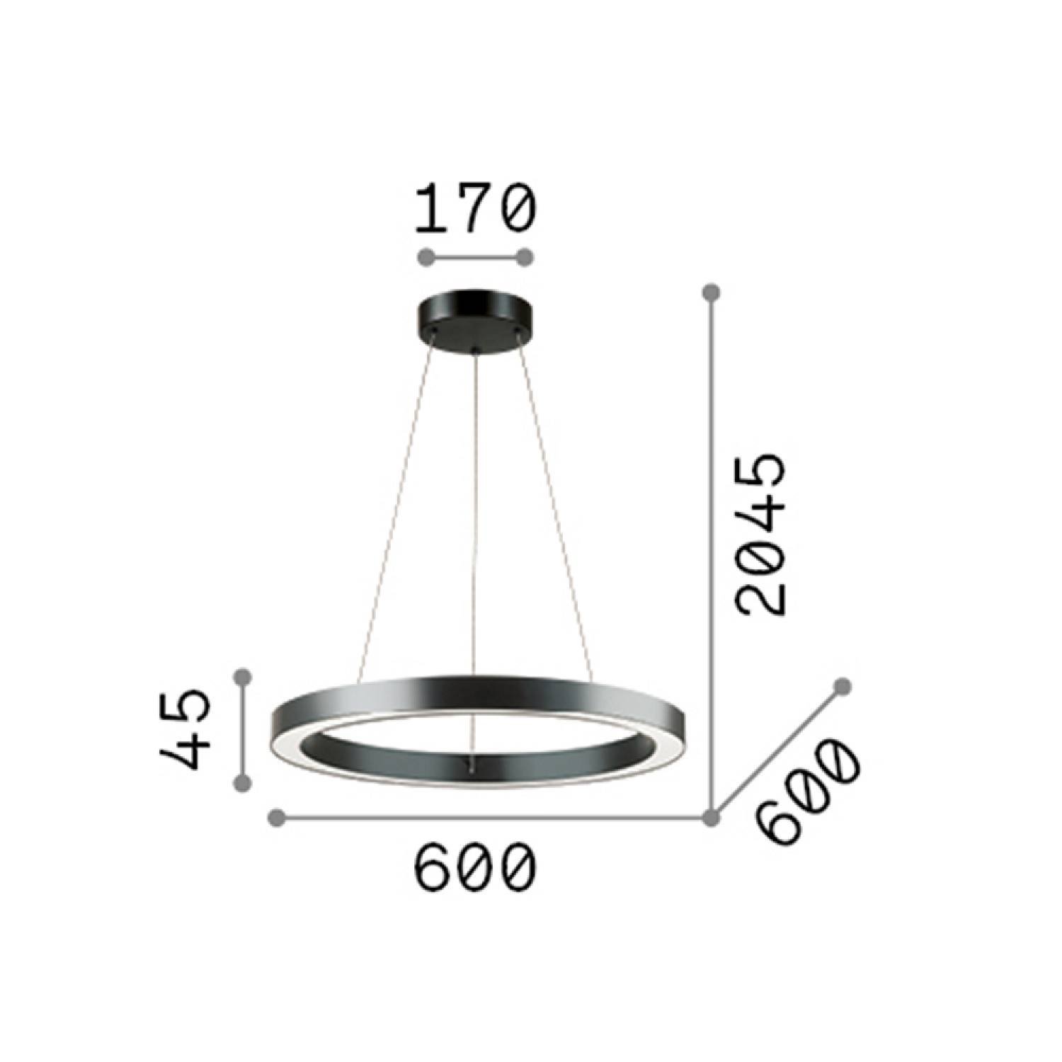 Sospensione Moderna Oracle Alluminio-Plastiche Nero Led 33W 3000K D60Cm 222103
