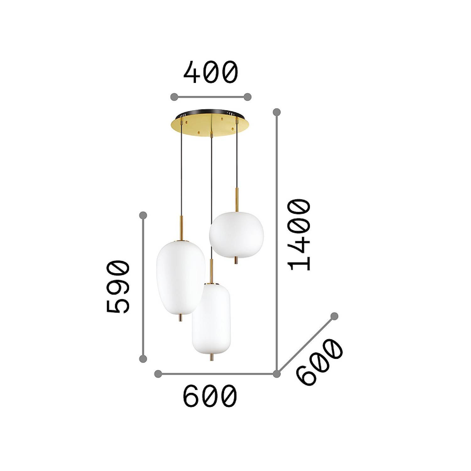 Sospensione Contemporanea Umile Metallo Bianco 3 Luci Led 60,2W 3000K Luce Calda 224541