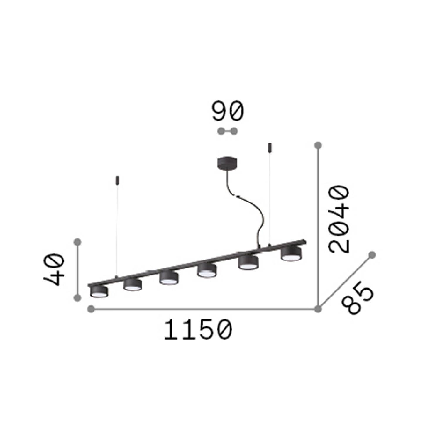 Sospensione Industrial-Minimal Minor Metallo Nero 6 Luci Gx53 9W 3000K 235486