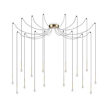 Sospensione Industrial-Minimal Lucciola Metallo Ottone 16 Luci Led 16W 3000K Sospensione Industrial-Minimal Lucciola Metallo Ottone 16 Luci Led 16W 3000K