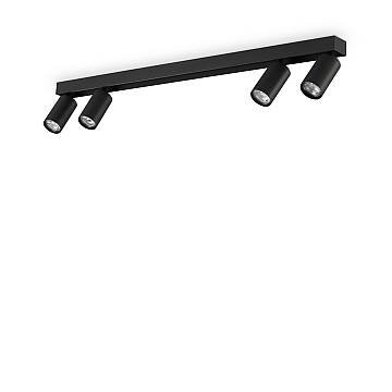 Plafoniera Contemporanea Profilo Metallo Nero 4 Luci Gu10 28W 3000K Ip20