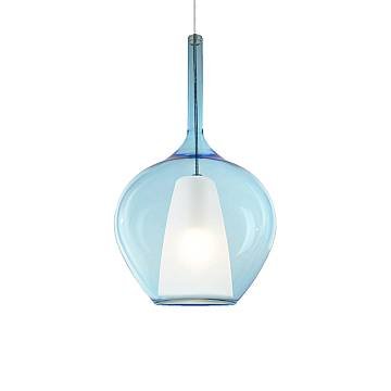 Sospensione Contemporanea Kalique Vetro Azzurro Bianco E Cromo 1 Luce E27 H50Cm Sospensione Contemporanea Kalique Vetro Azzurro Bianco E Cromo 1 Luce E27 H50Cm