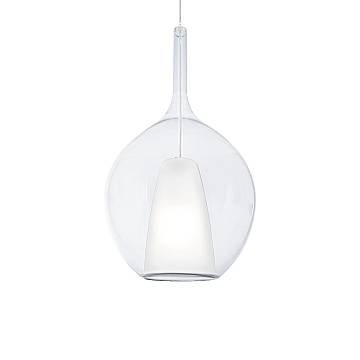 Sospensione Contemporanea Kalique Vetro Trasparente Bianco E Cromo E27 H53Cm Sospensione Contemporanea Kalique Vetro Trasparente Bianco E Cromo E27 H53Cm