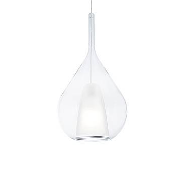 Sospensione Contemporanea Kalique Vetro Trasparente Bianco E Cromo E27 H59Cm Sospensione Contemporanea Kalique Vetro Trasparente Bianco E Cromo E27 H59Cm