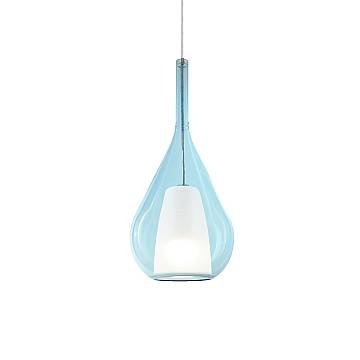 Sospensione Contemporanea Kalique Vetro Azzurro Bianco E Cromo 1 Luce E27 H40Cm Sospensione Contemporanea Kalique Vetro Azzurro Bianco E Cromo 1 Luce E27 H40Cm