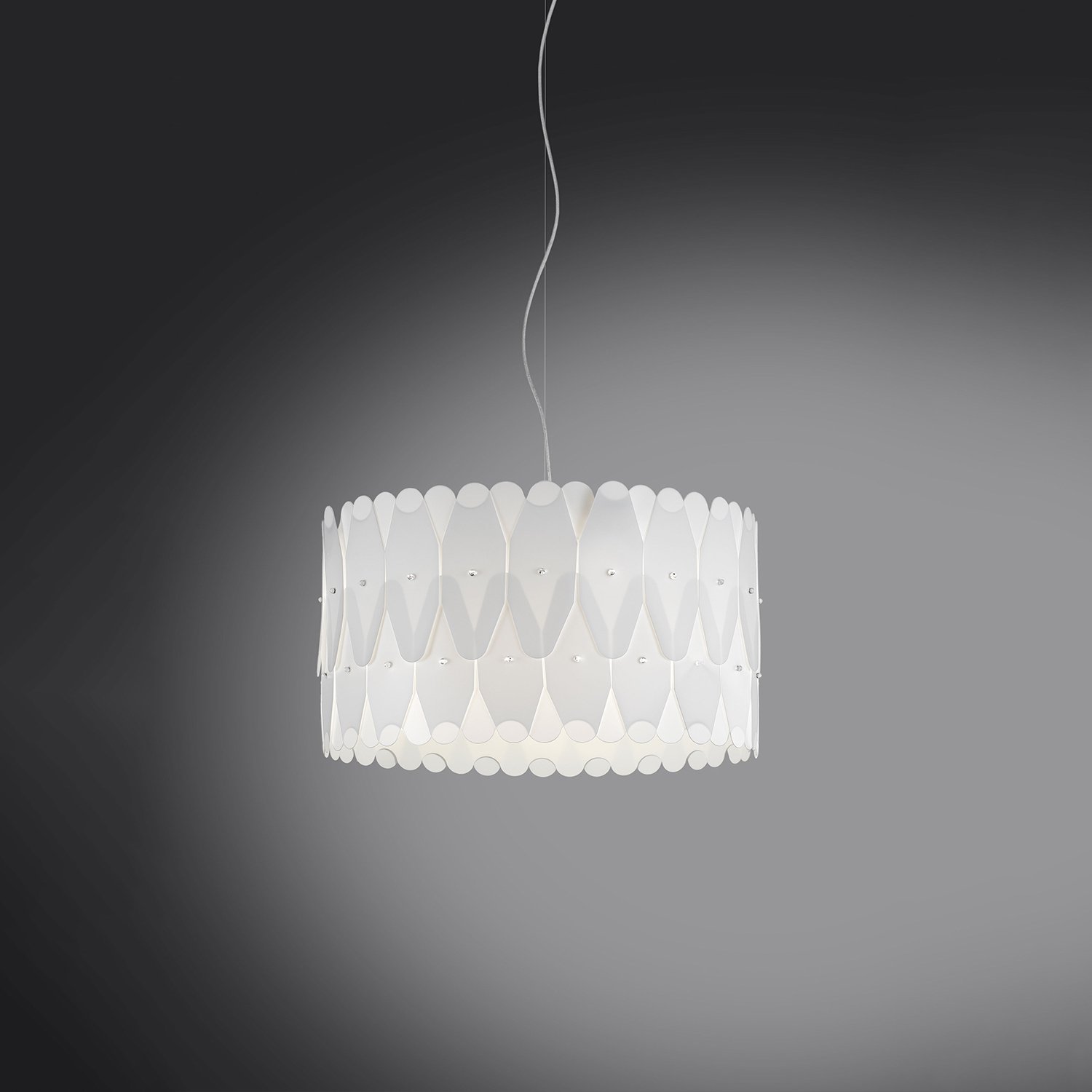 Sospensione Moderna Amanda Polilux ® Bianco E Metallo Cromo 1 Luce E27 D40Cm AMD-C/S/40/W