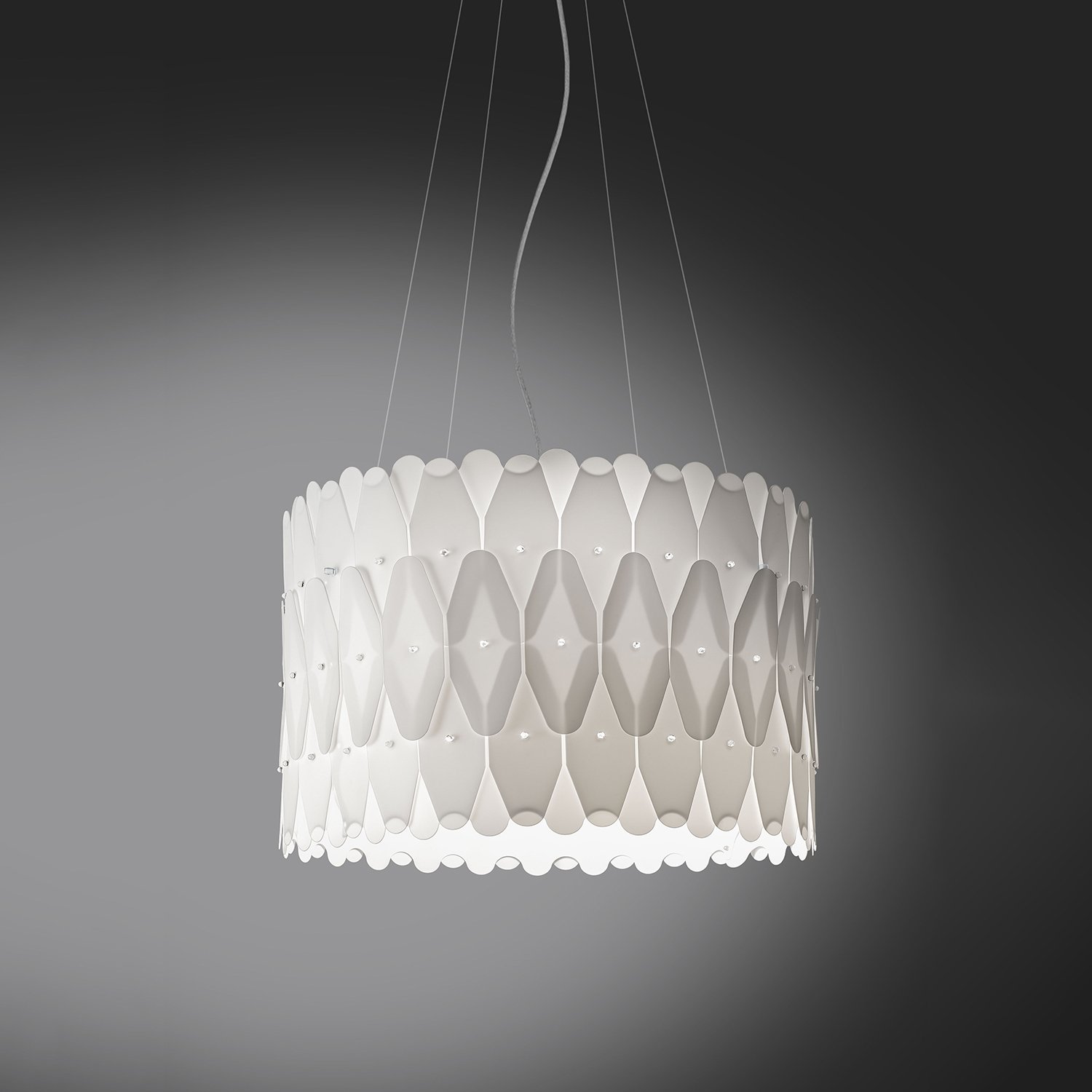 Sospensione Moderna Amanda Polilux ® Bianco E Metallo Cromo 1 Luce E27 D50Cm AMD-C/S/50/W