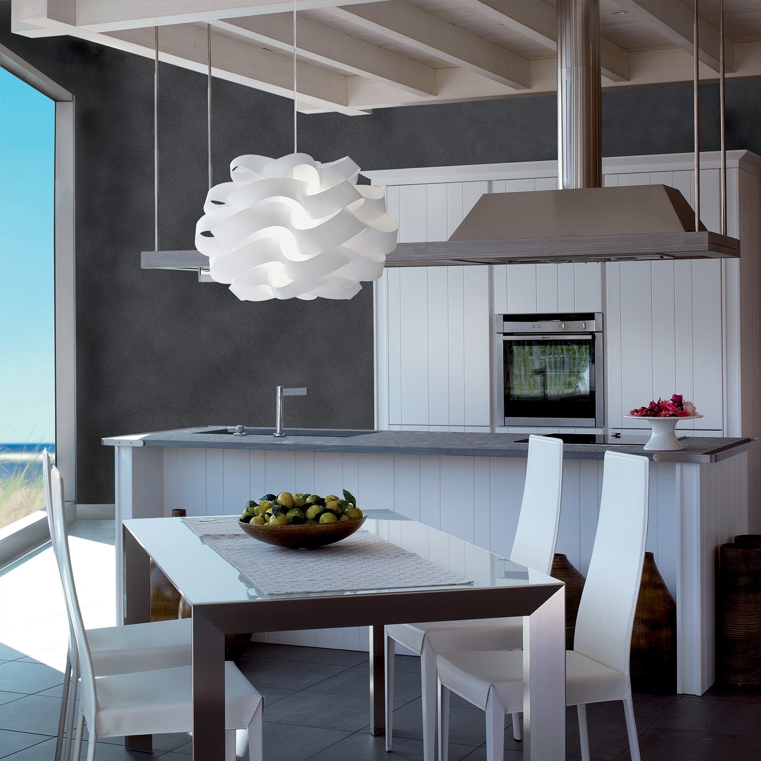 Lampadario Moderno Cloud Polilux ® Bianco E Metallo Cromo 2 Luci E27 CLO/S/60/W