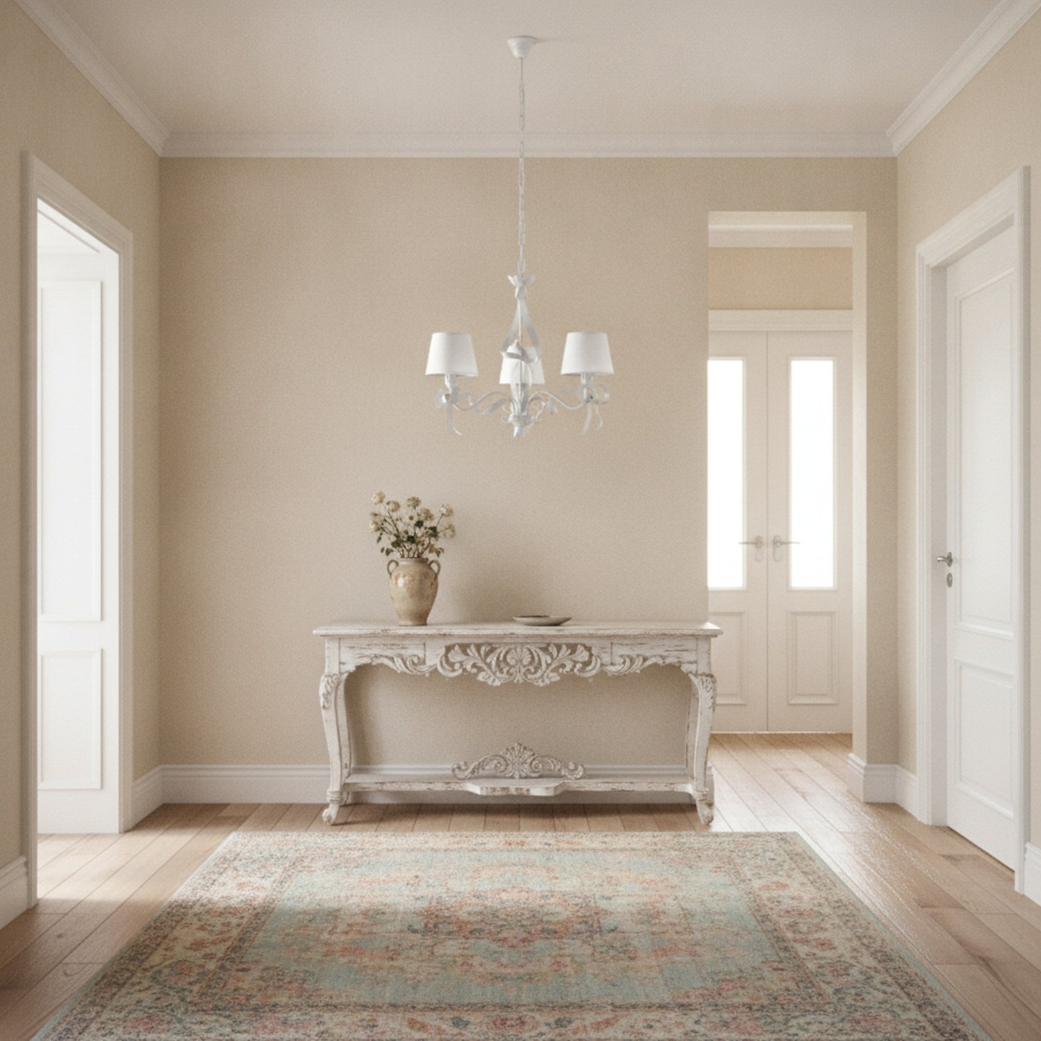 Lampadario Shabby Chic Lucy 3 Luci Bianco LuceArt Classic BL184-3-BCO-PARB