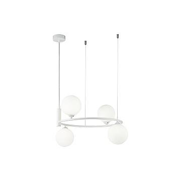 Maytoni Lampadario contemporaneo Ring 4 luci G9 bianco metallo vetro diffusori bianchi Maytoni Lampadario contemporaneo Ring 4 luci G9 bianco metallo vetro diffusori bianchi