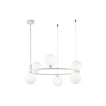 Maytoni Lampadario contemporaneo Ring 6 luci G9 bianco metallo vetro diffusori bianchi Maytoni Lampadario contemporaneo Ring 6 luci G9 bianco metallo vetro diffusori bianchi