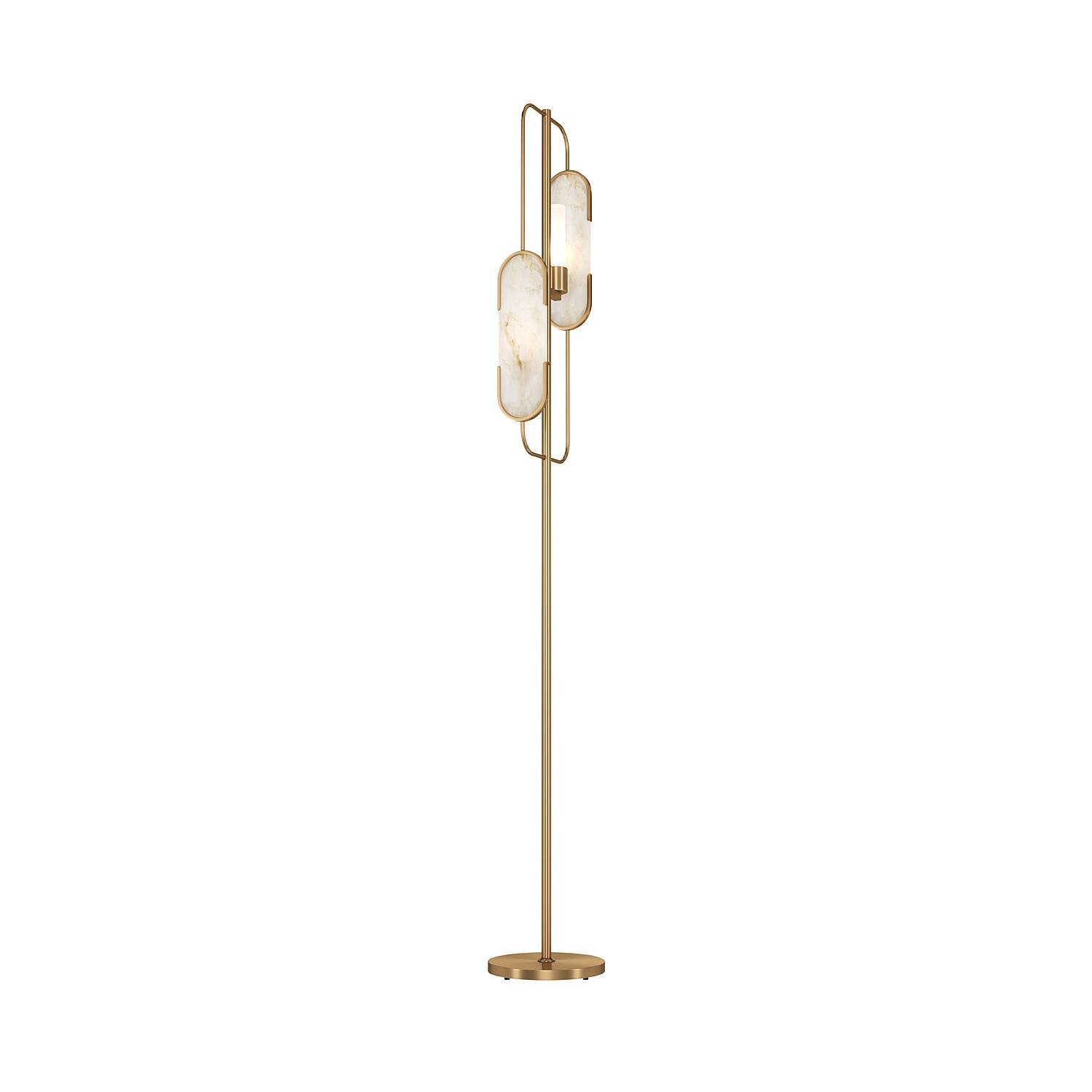 Piantana Contemporanea Marmo Metallo Oro 2 Luci Diffusori Pietra Bianca MOD099FL-02G