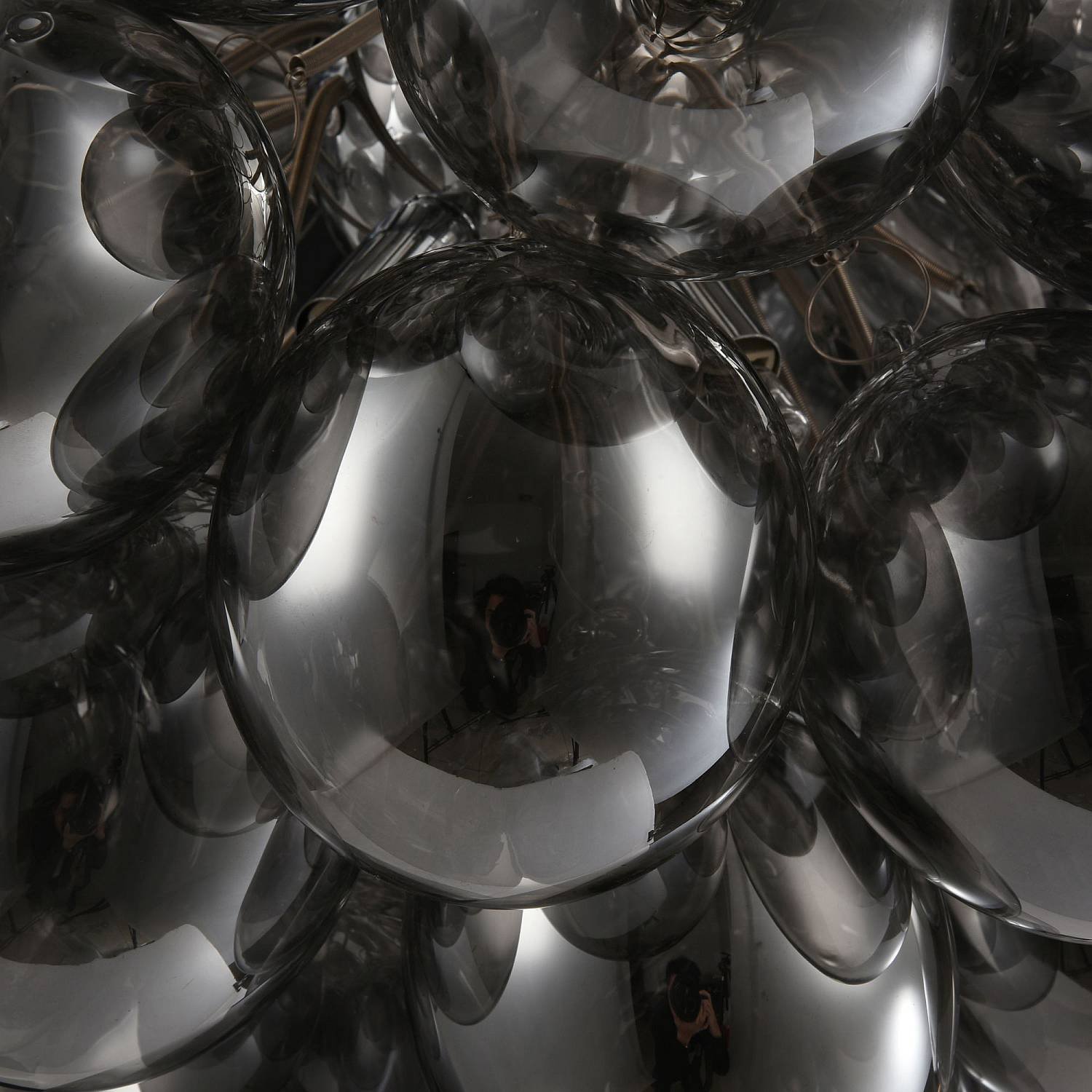 Lampadario Contemporaneo Baldo Metallo Nichel 8 Luci Diffusori Fume MOD112-08-N