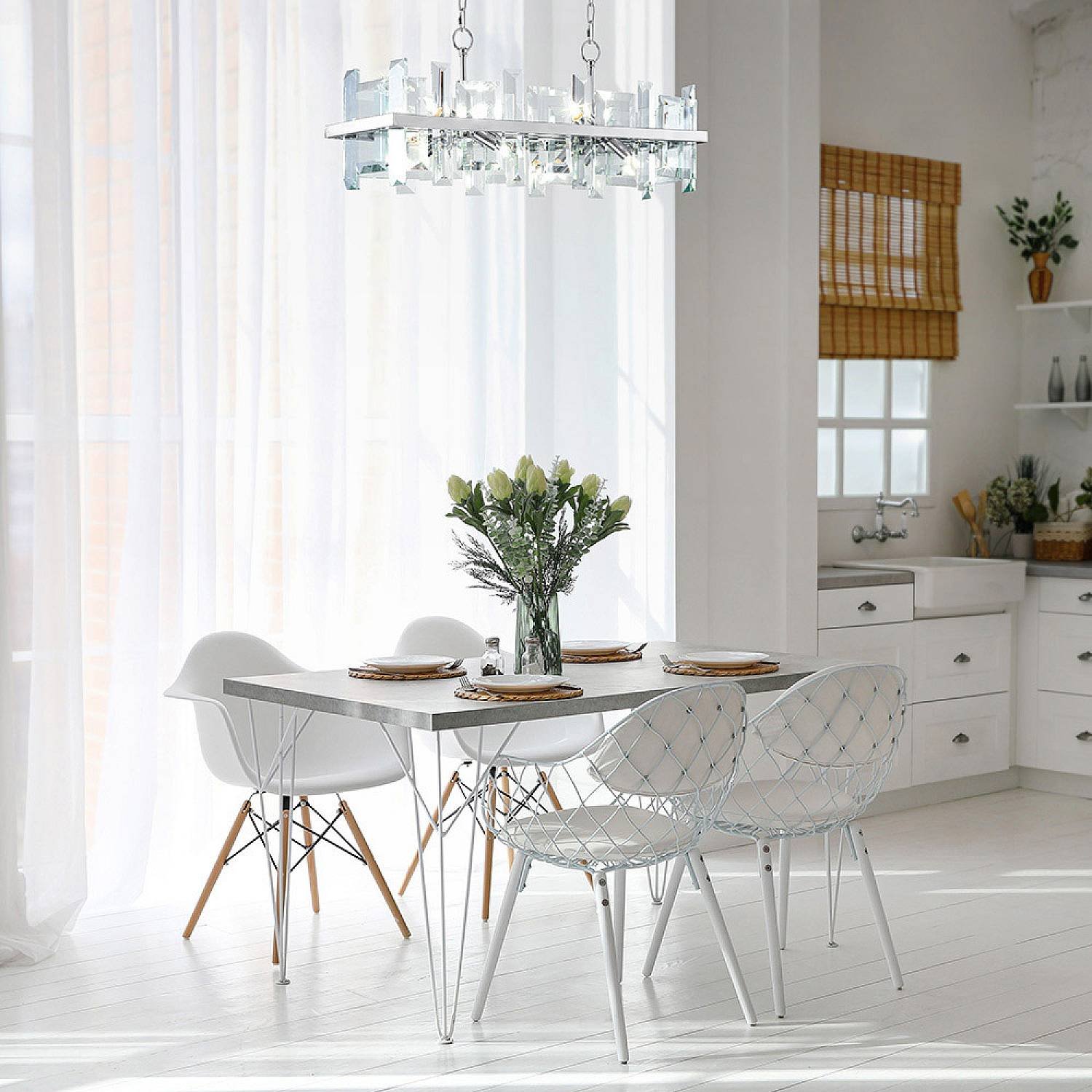 Lampadario Contemporaneo Cerezo Metallo Cromo 8 Luci Diffusori Vetro Metallo MOD201PL-08N