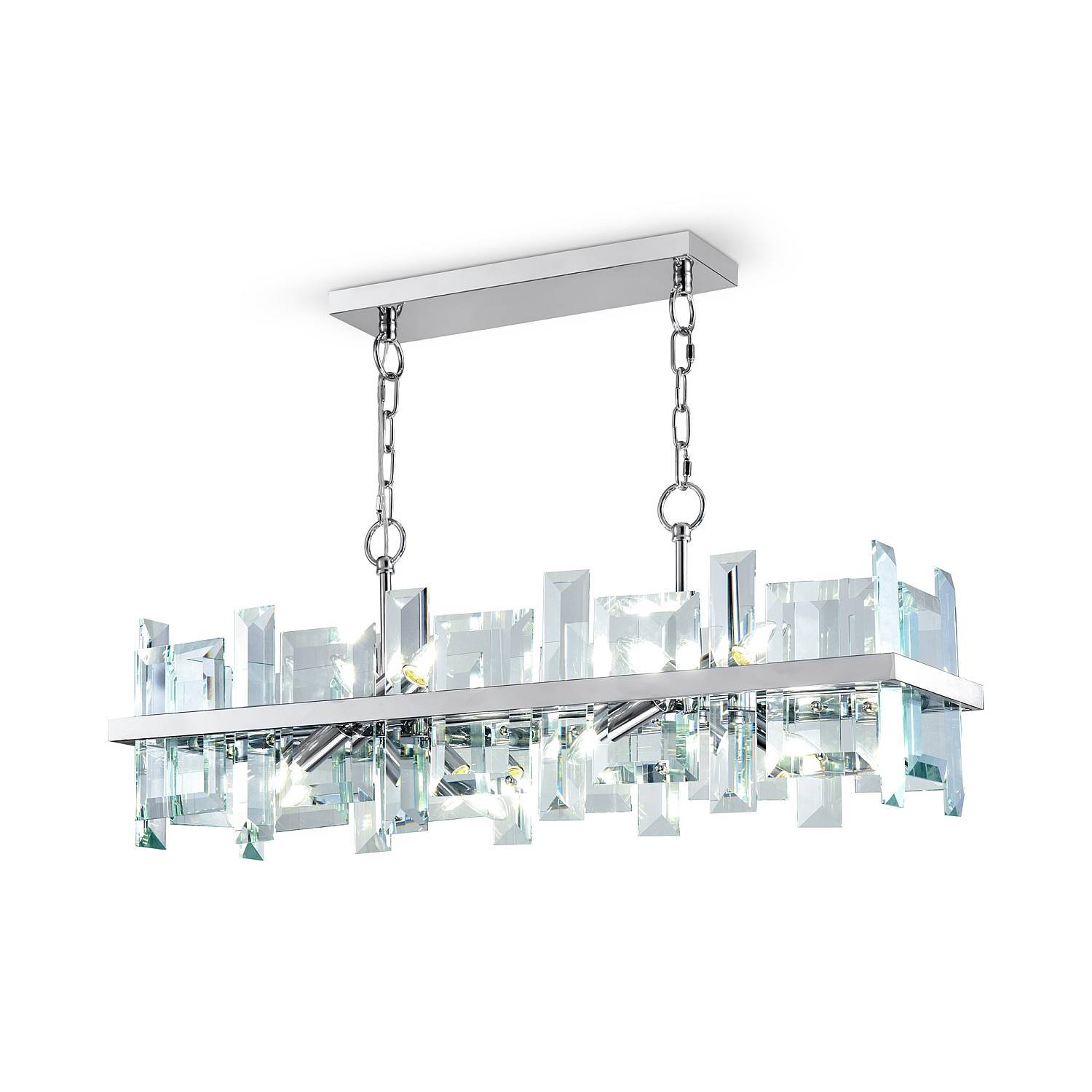 Lampadario Contemporaneo Cerezo Metallo Cromo 8 Luci Diffusori Vetro Metallo MOD201PL-08N