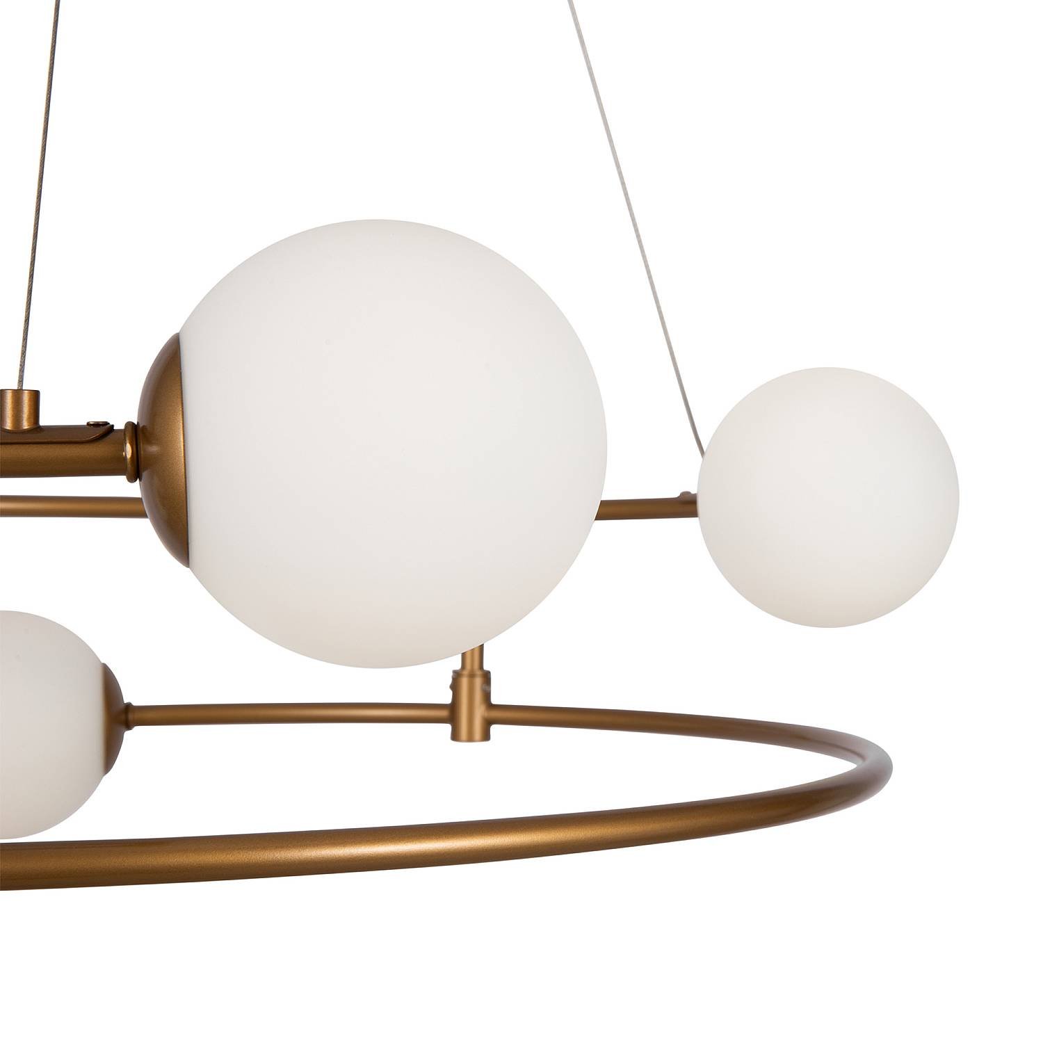 Lampadario Minimal Balance Metallo Oro 4 Luci Diffusori Sferici Bianchi MOD317PL-04G